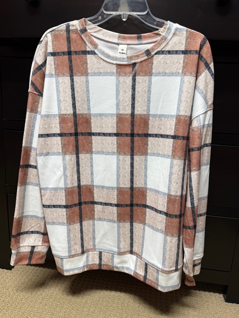 MIA Plaid Crewneck Top - White, Rust & Navy